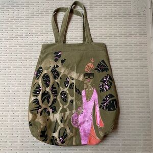 Aldo Olive Canvas‎ Tote with Pink Graphic Woman
